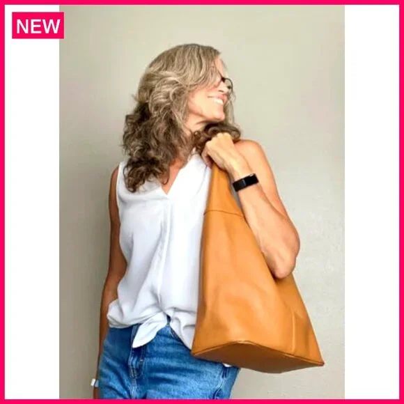 Italian Leather Hobo Tote Bag, Slouchy Shoulder Purse, Spacious Travel Handbag